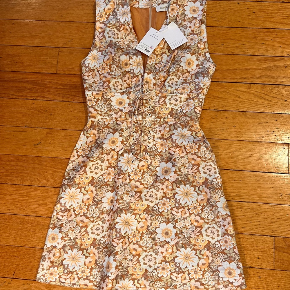Zimmermann Floral Mini Dress in Cream and Tan size AU 0 / US size 2